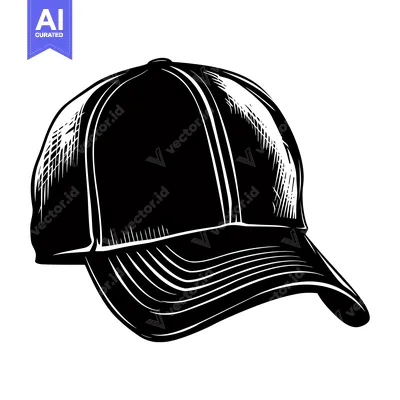 Black and White Illustration of a Baseball Cap