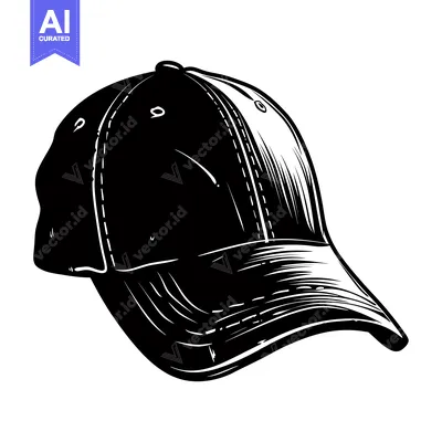 Aset premium populer: Black and White Hand-Drawn Illustration of a Baseball Cap