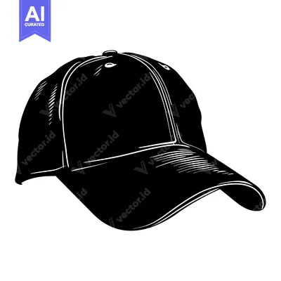 Aset desain premium: Black and White Illustration of a Baseball Cap