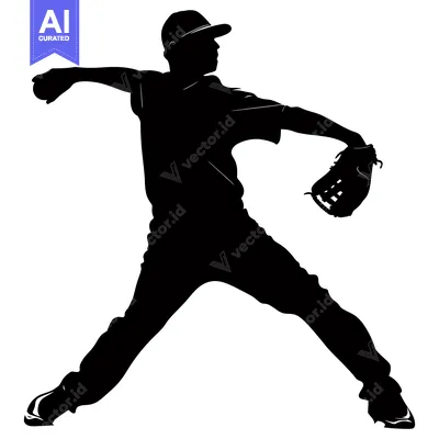 Aset premium populer: Silhouette of a Baseball Pitcher in Mid-Throw