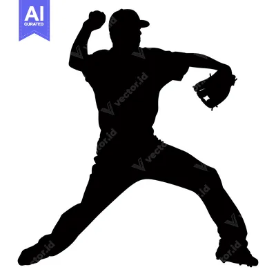 Aset desain premium: Silhouette of a Baseball Pitcher in Mid-Throw