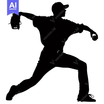 Aset premium populer: Silhouette of a baseball pitcher throwing a ball