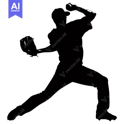 Aset desain premium: Silhouette of a Baseball Pitcher in Mid-Throw
