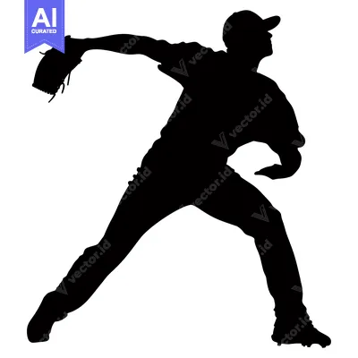 Aset desain premium: Silhouette of a Baseball Pitcher in Motion
