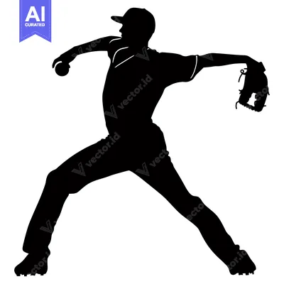 Aset desain premium: Silhouette of a Baseball Pitcher Throwing a Pitch