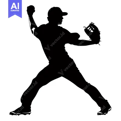 Aset desain premium: Silhouette of a Baseball Pitcher Throwing a Pitch