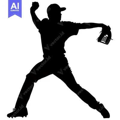 Aset desain premium: Silhouette of a Baseball Pitcher in Mid-Throw