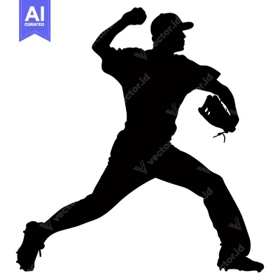 Aset desain premium: Silhouette of a Baseball Pitcher in Mid-Throw