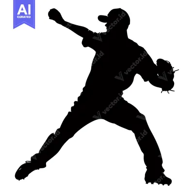 Aset desain premium: Silhouette of a Baseball Pitcher Throwing a Pitch