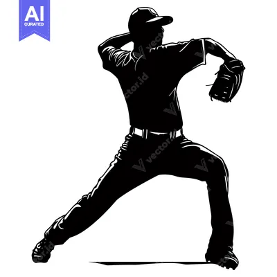 Aset desain premium: Silhouette of a Baseball Pitcher in Action
