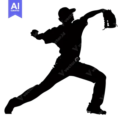 Aset premium populer: Silhouette of a baseball pitcher in mid-throw