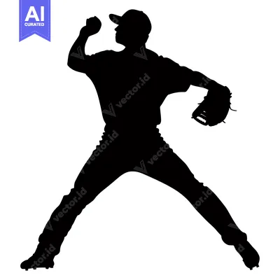 Aset desain premium: Silhouette of a Baseball Pitcher in Throwing Motion
