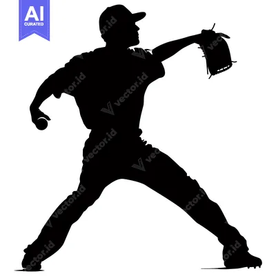 Aset desain premium: Silhouette of a baseball pitcher throwing a ball