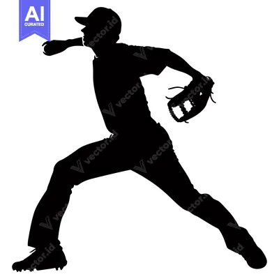 Aset desain premium: Silhouette of a baseball player throwing a pitch