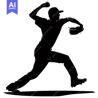 Aset desain premium: Baseball Pitcher Throwing a Pitch in Silhouette