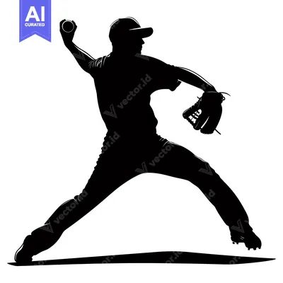 Aset desain premium: Silhouette of a baseball pitcher throwing a pitch