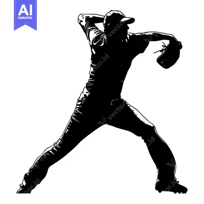 Aset premium populer: Silhouette of a Baseball Pitcher in Mid-Throw