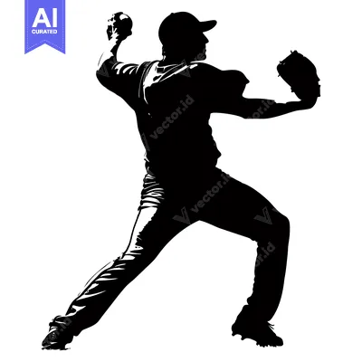 Aset desain premium: Baseball Pitcher Silhouette in Mid-Throw