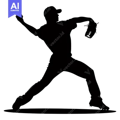 Aset desain premium: Silhouette of a Baseball Pitcher in Mid-Throw
