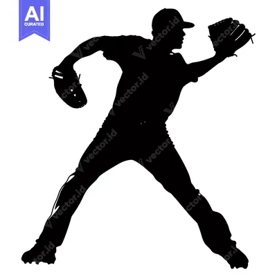 Aset desain premium: Silhouette of a Baseball Player Throwing a Ball
