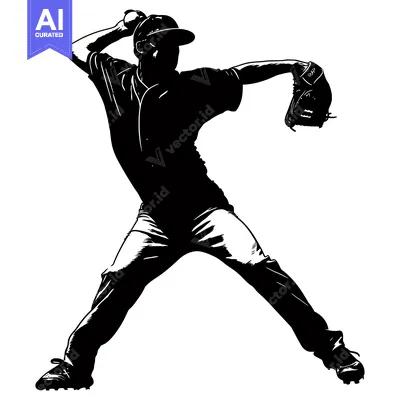 Aset desain premium: Silhouette of a Baseball Pitcher Throwing a Ball