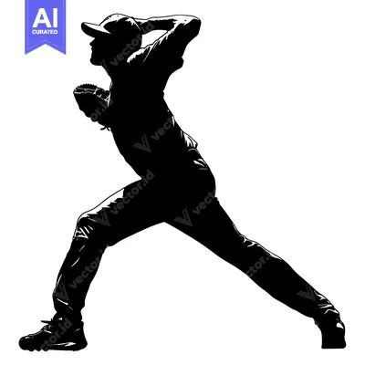 Aset desain premium: Silhouette of a Baseball Pitcher Throwing a Pitch