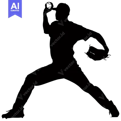 Aset premium populer: Silhouette of a baseball player pitching a ball