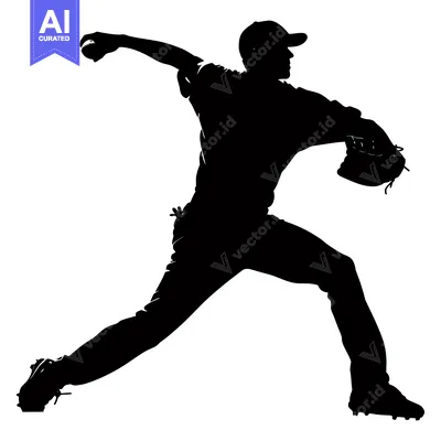 Aset desain premium: Silhouette of a Baseball Pitcher Throwing a Pitch