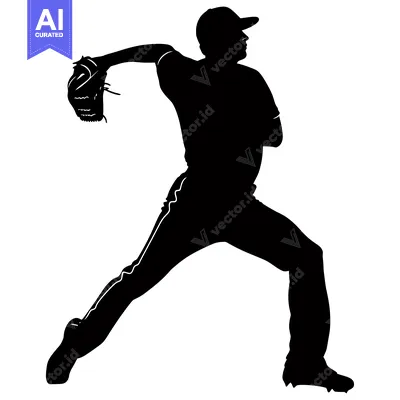 Aset desain premium: Silhouette of a Baseball Pitcher Throwing a Pitch