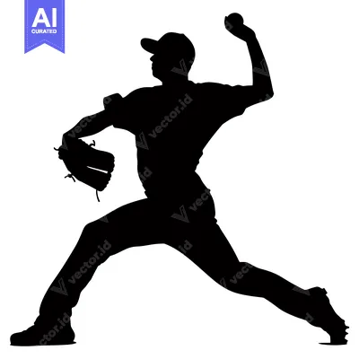 Aset desain premium: Silhouette of a baseball pitcher throwing a ball