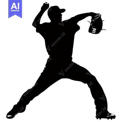 Aset desain premium: Silhouette of a Baseball Pitcher Throwing a Pitch