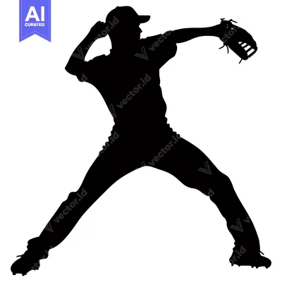 Aset premium populer: Silhouette of a baseball pitcher in mid-throw