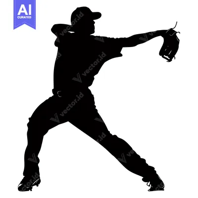 Aset desain premium: Silhouette of a Baseball Pitcher in Mid-Throw