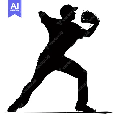 Aset desain premium: Silhouette of a Baseball Player Throwing a Ball