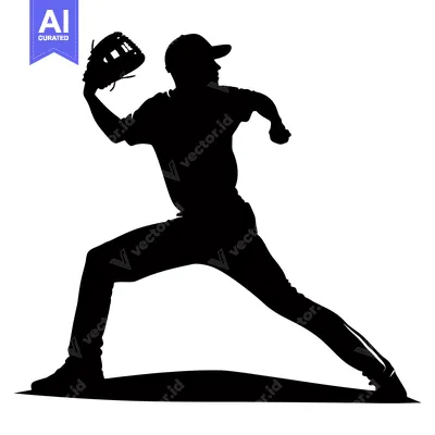 Aset desain premium: Silhouette of a Baseball Pitcher Throwing a Pitch
