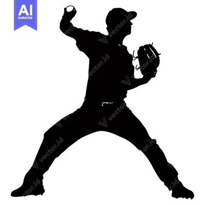 Aset desain premium: Silhouette of a baseball pitcher throwing a ball