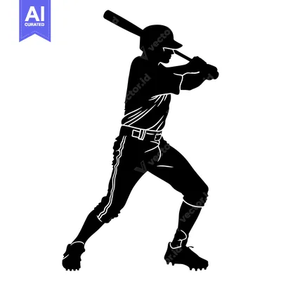 Aset desain premium: Silhouette of a Baseball Player Swinging a Bat