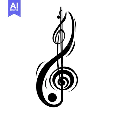 Aset desain premium: A Stylized Black Treble Clef with Circular Design Elements