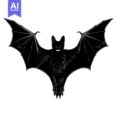Aset desain premium: Black and White Silhouette of a Bat with Spread Wings
