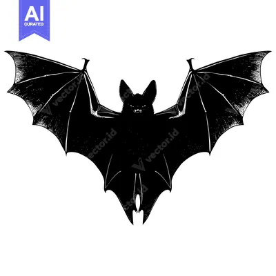 Aset premium populer: Black and White Illustration of a Bat with Wings Spread Open