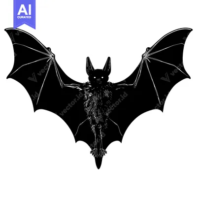Aset premium populer: Black and White Silhouette of a Bat with Spread Wings