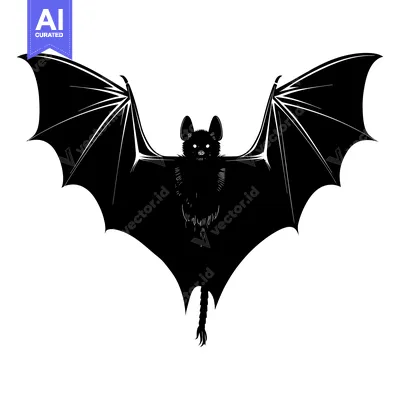 Aset desain premium: Black and White Silhouette of a Bat with Spread Wings