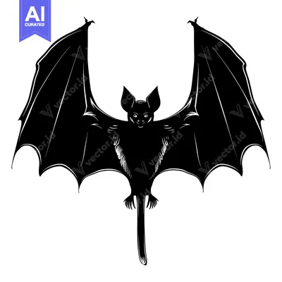 Aset premium populer: Black and White Silhouette of a Bat with Wings Spread
