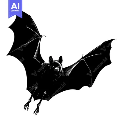 Aset desain premium: Black and White Silhouette of a Bat in Flight