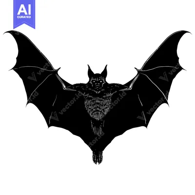 Premium design asset: Black and White Silhouette of a Bat with Spread Wings