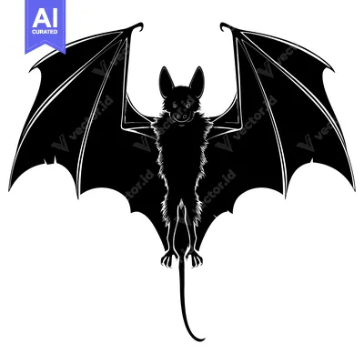 Popular premium asset: Black and white silhouette of a bat with spread wings