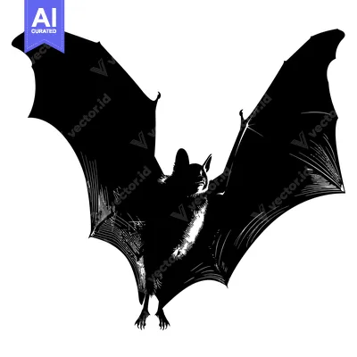 Aset desain premium: Silhouette of a Bat with Spread Wings in Flight