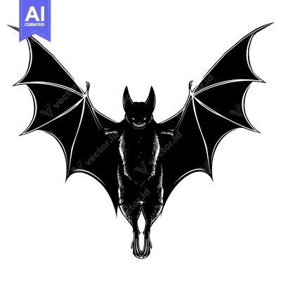 Aset premium populer: A black and white silhouette of a bat with spread wings