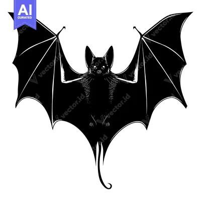 Aset desain premium: Black and white silhouette of a bat with wings spread