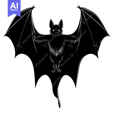 Aset desain premium: Black and White Silhouette of a Bat with Spread Wings